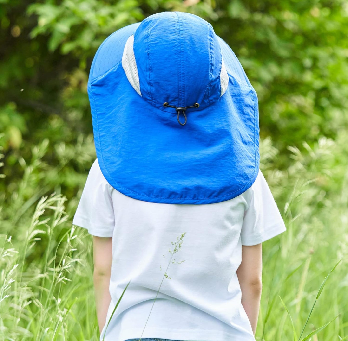 Kids Large Brim UV Protection Sun Hat with Neck Flap Mesh Fishing Cap