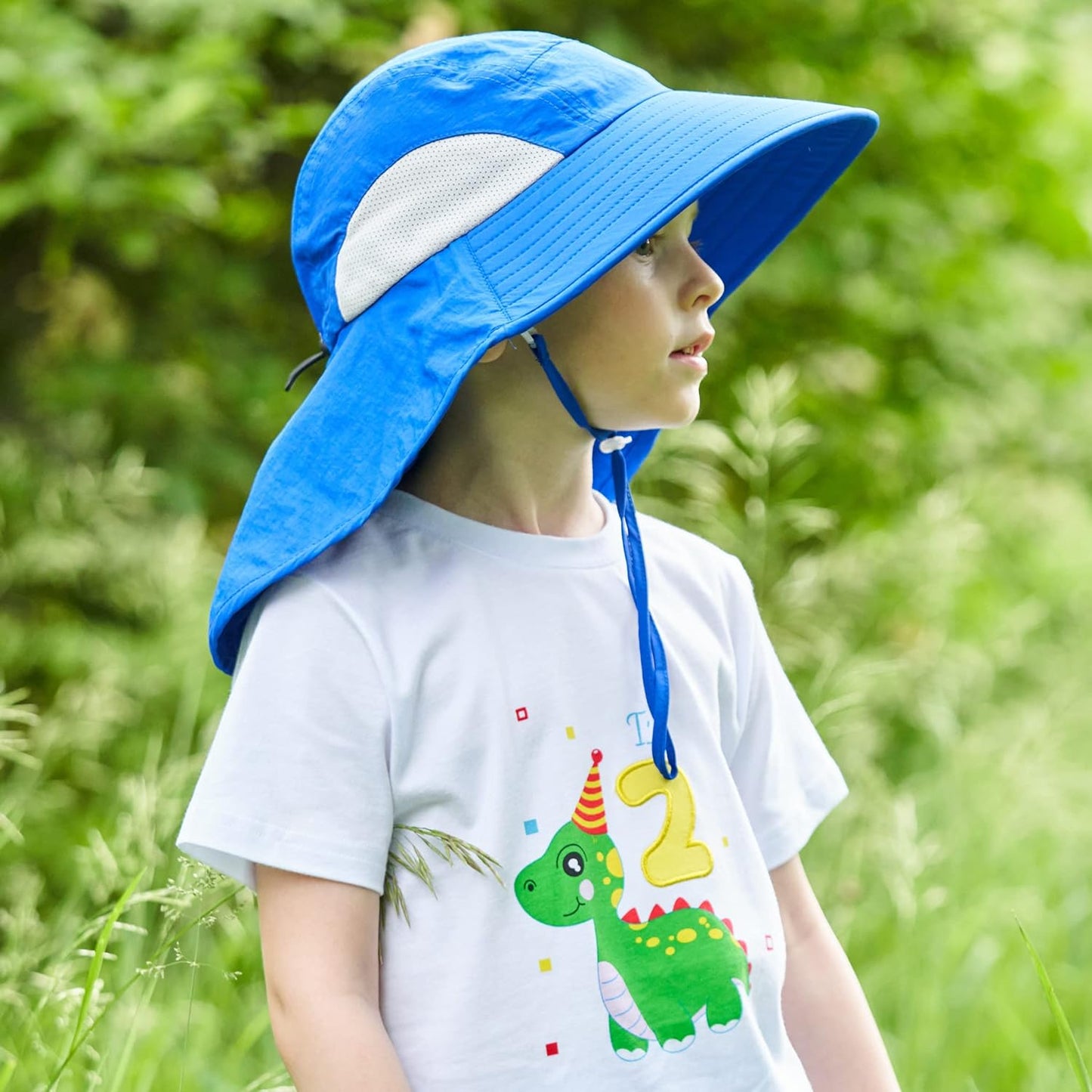 Kids Large Brim UV Protection Sun Hat with Neck Flap Mesh Fishing Cap