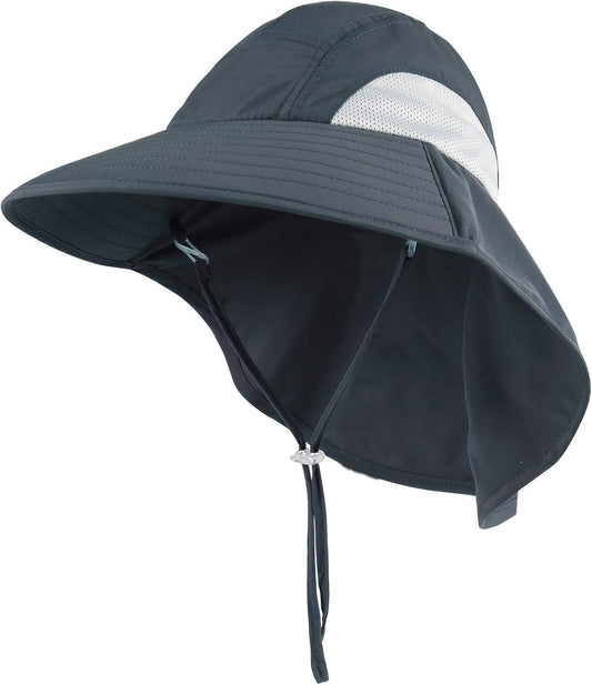 Kids Large Brim UV Protection Sun Hat with Neck Flap Mesh Fishing Cap
