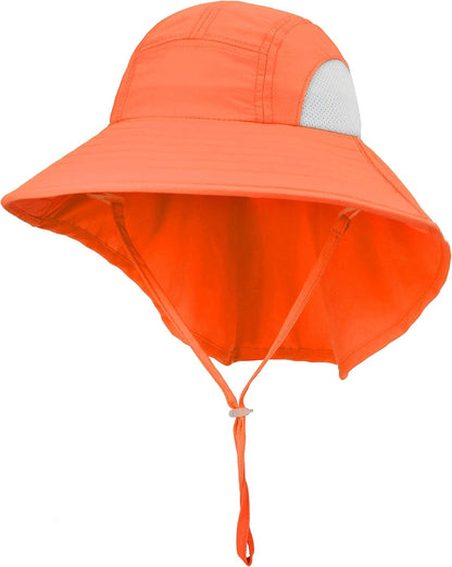 Kids Large Brim UV Protection Sun Hat with Neck Flap Mesh Fishing Cap