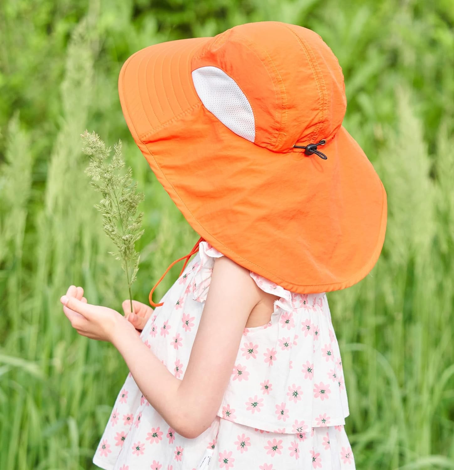 Kids Large Brim UV Protection Sun Hat with Neck Flap Mesh Fishing Cap