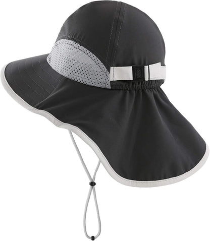 Kids Sun Hat Adjustable Fishing Hat for Boys Grils Breathable UPF 50+ Protection Outdoor Beach Hat with Neck Flap