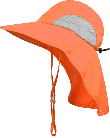 Kids Large Brim UV Protection Sun Hat with Neck Flap Mesh Fishing Cap