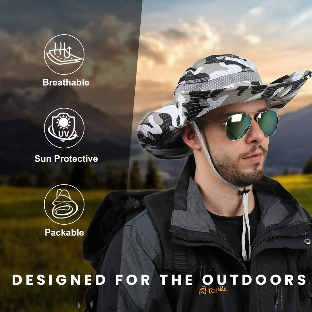 Mens Fishing Hat Wide Large Brim Sun Hat with Outdoor UV Protection