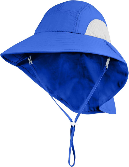 Kids Large Brim UV Protection Sun Hat with Neck Flap Mesh Fishing Cap