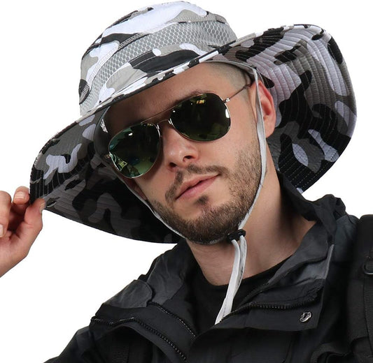 Mens Fishing Hat Wide Large Brim Sun Hat with Outdoor UV Protection