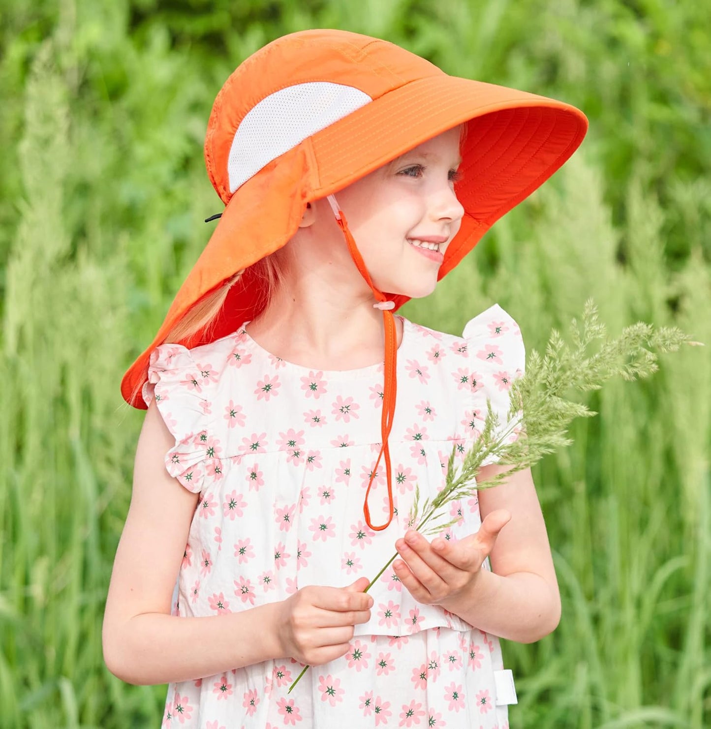 Kids Large Brim UV Protection Sun Hat with Neck Flap Mesh Fishing Cap