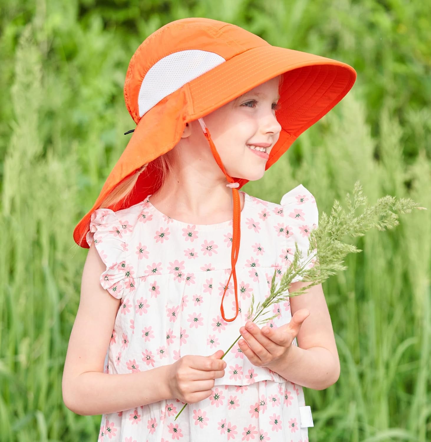 Kids Large Brim UV Protection Sun Hat with Neck Flap Mesh Fishing Cap